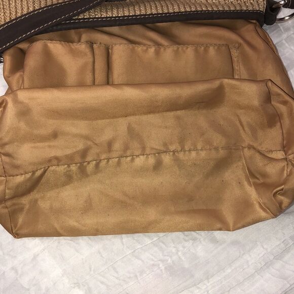 lina Woven Knit Macrame Thread Vinyl Combo Hobo Tan Brown Shoulder Bag - Picture 13 of 15